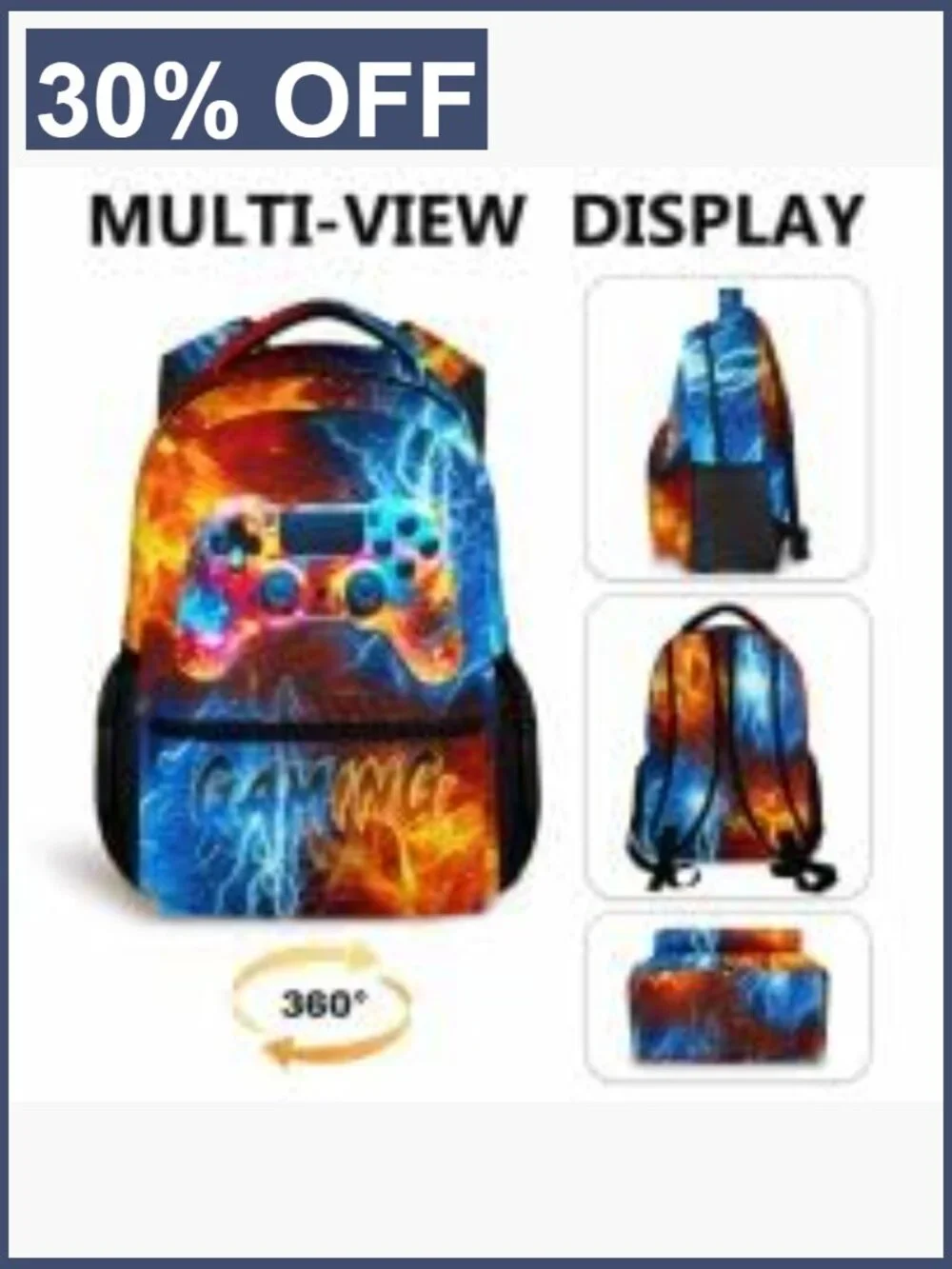 Kids Gamer Backpack for School, Lightweight Polyester Bookbag with Padded